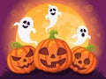 Halloween background with pumpkin, moon and ghosts Royalty Free Stock Photo